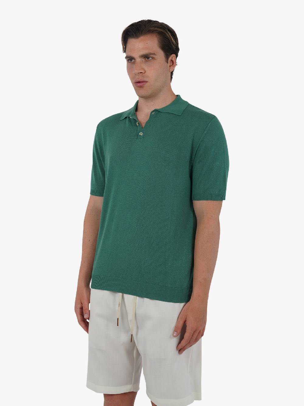 WHITE OVER Polo a 3 bottoni PO/001 uomo viscosa verde Trasporto libero internazionale