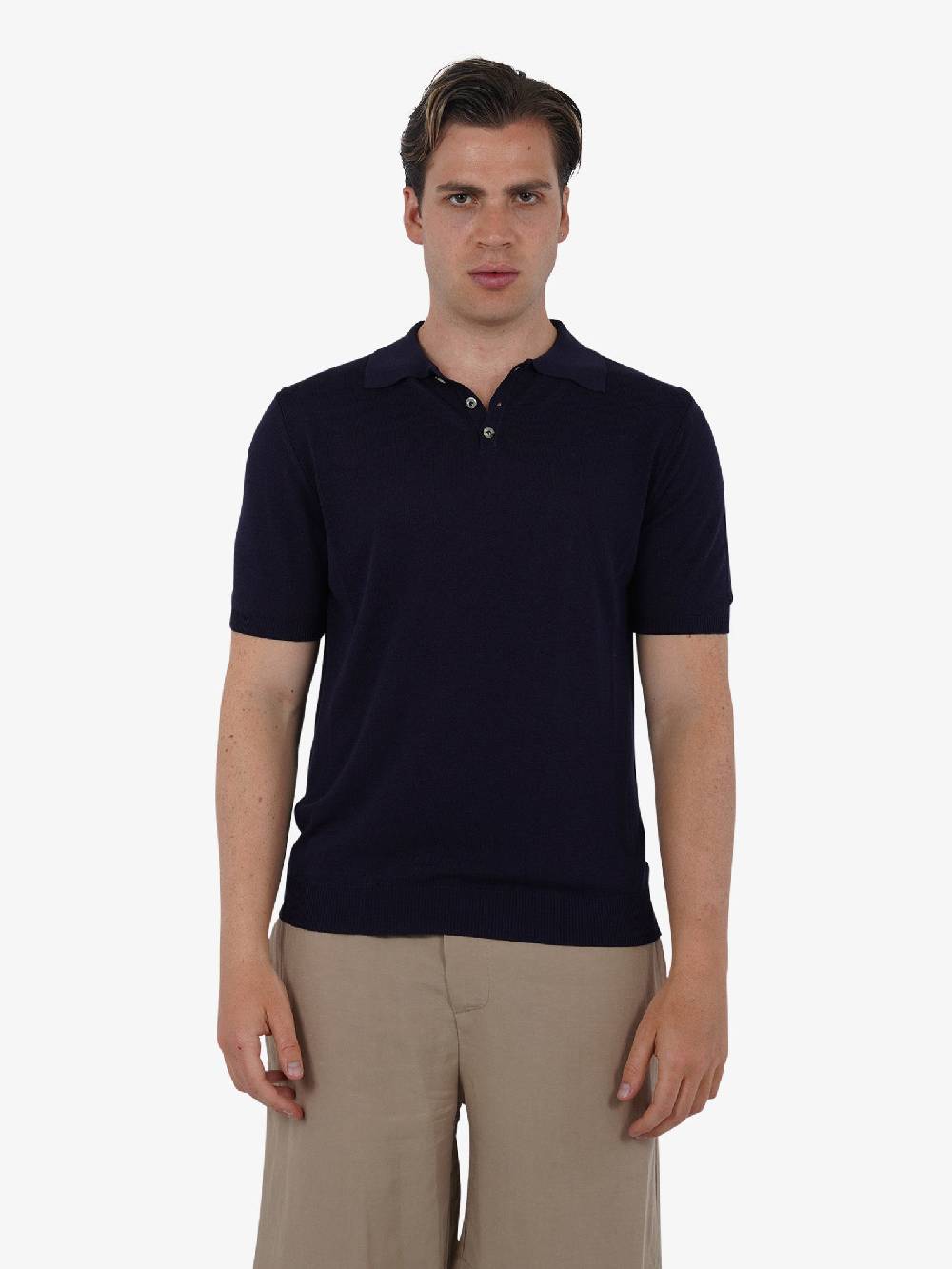 WHITE OVER Polo a 3 bottoni PO/001 uomo viscosa blu