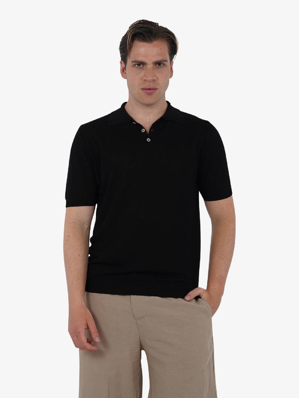 WHITE OVER Polo a 3 bottoni PO/001 uomo viscosa nero Black Friday Prezzi