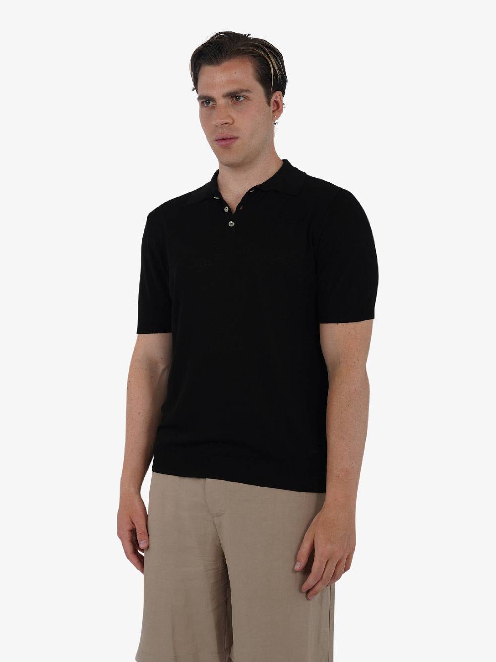 WHITE OVER Polo a 3 bottoni PO/001 uomo viscosa nero Black Friday Prezzi