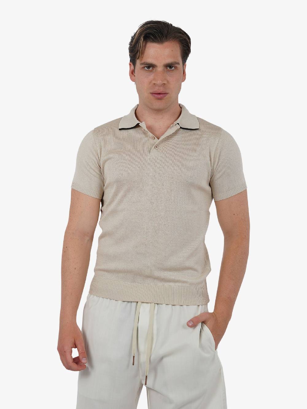 PRET A PORTER Polo a 3 bottoni M9M2756 uomo cotone beige