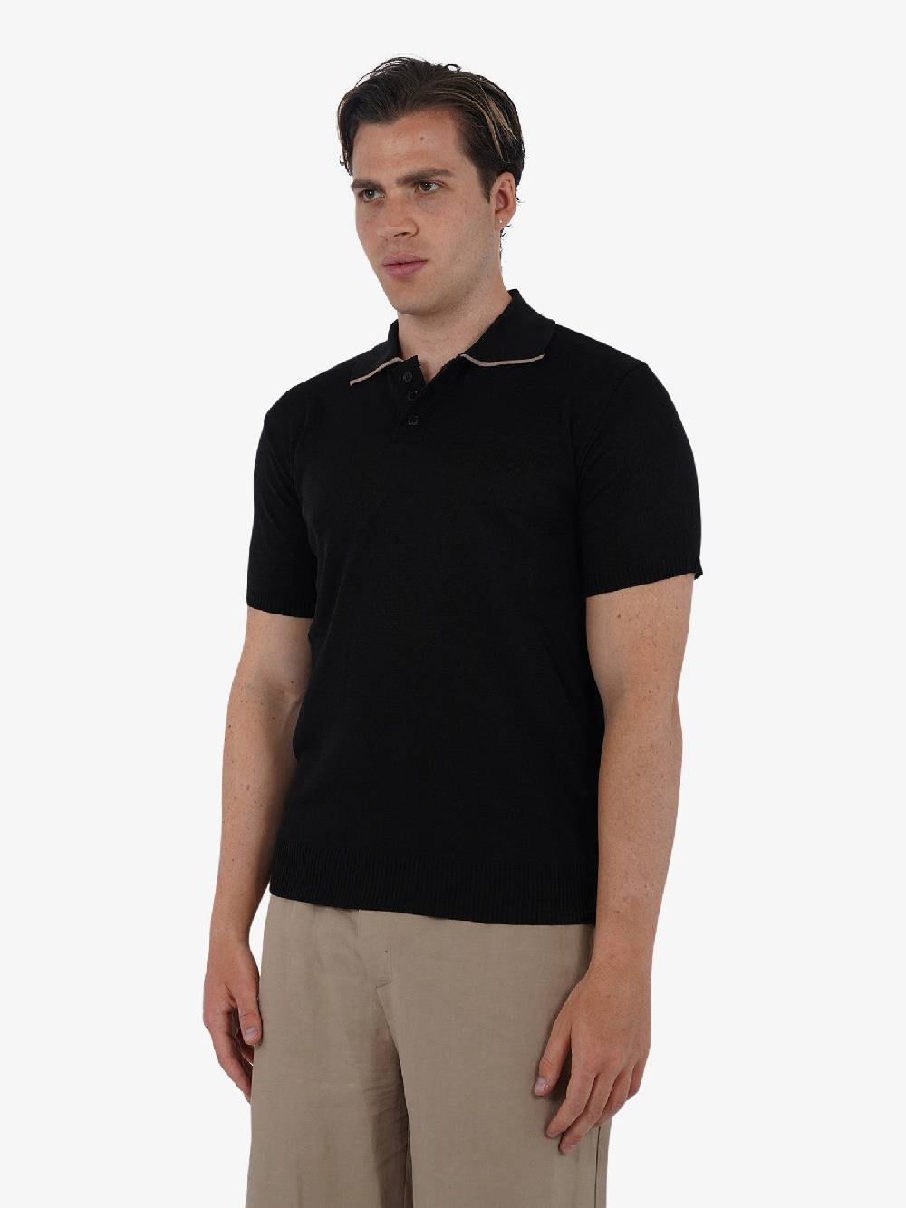 PRET A PORTER Polo a 3 bottoni M9M2756 uomo cotone nero Duty-free