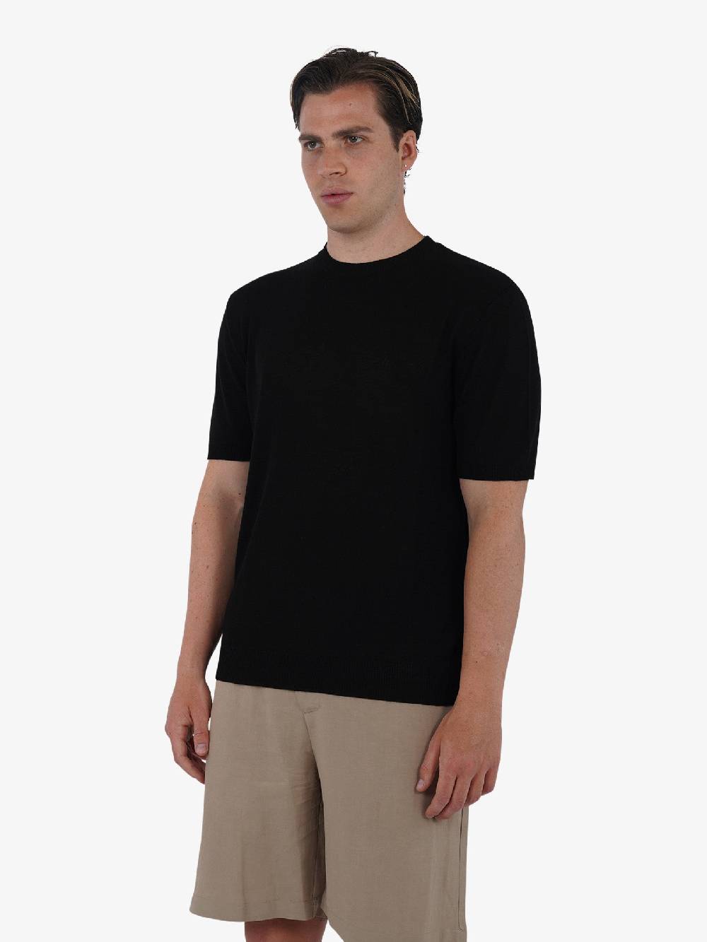 WHITE OVER Maglia regular girocollo ML/001 uomo viscosa nero Vendita