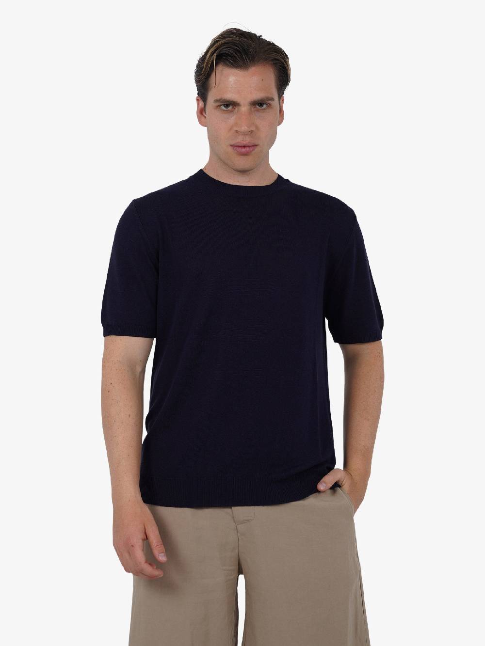 WHITE OVER Maglia regular girocollo ML/001 uomo viscosa blu Promozione