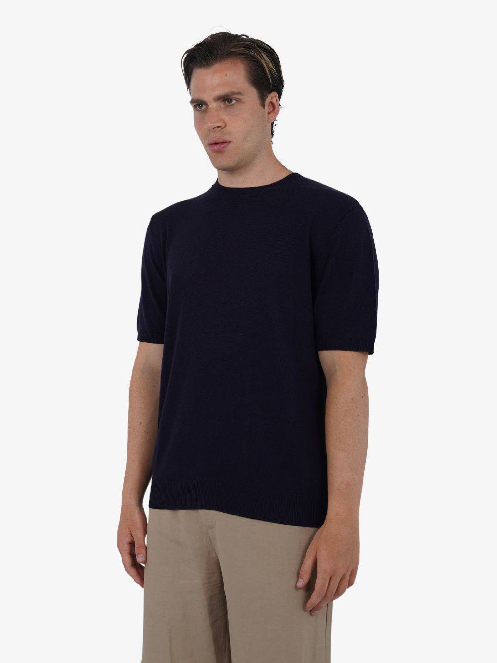WHITE OVER Maglia regular girocollo ML/001 uomo viscosa blu Promozione