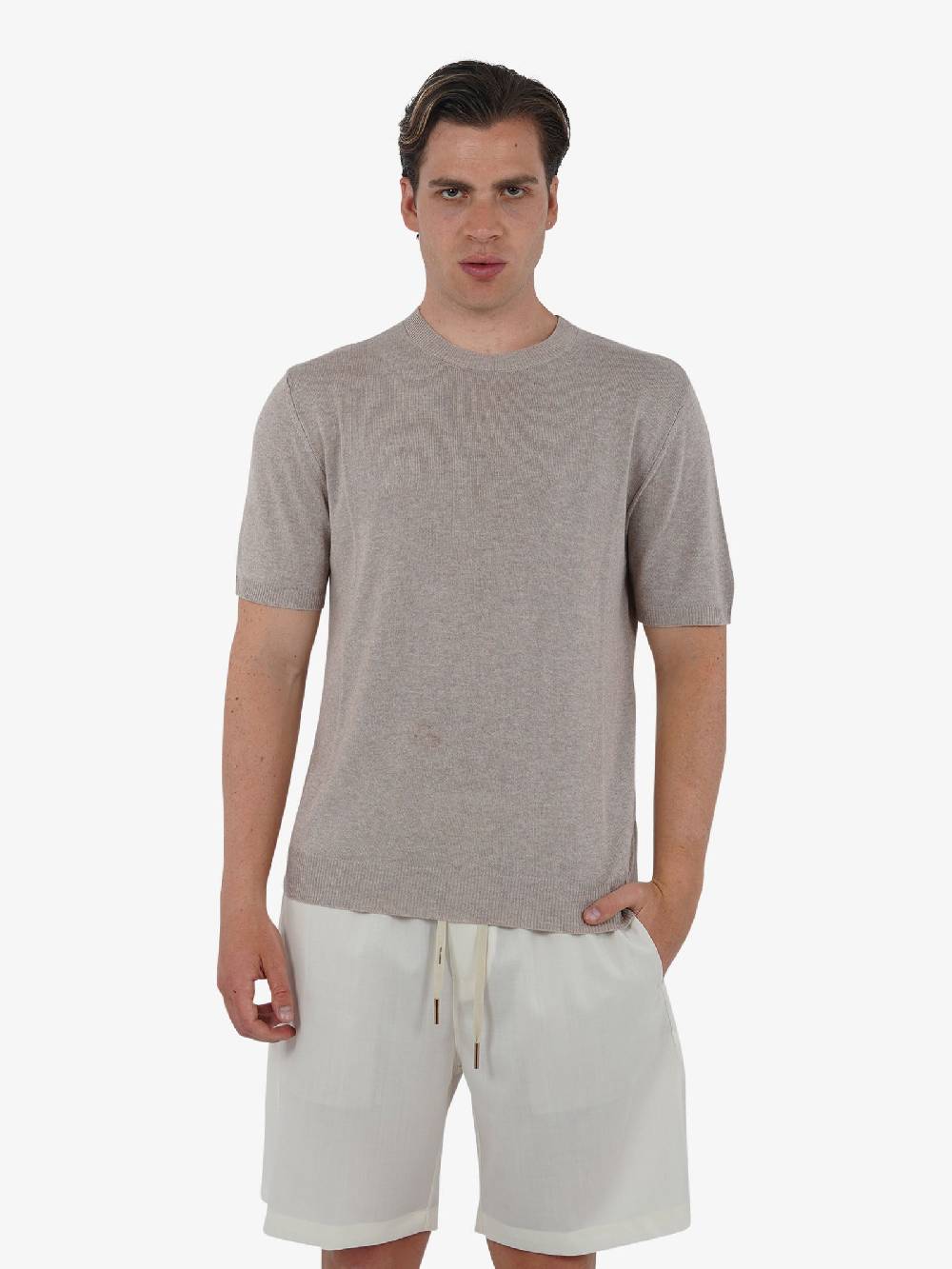 WHITE OVER Maglia regular girocollo ML/001 uomo viscosa beige Soddisfazione Garantita