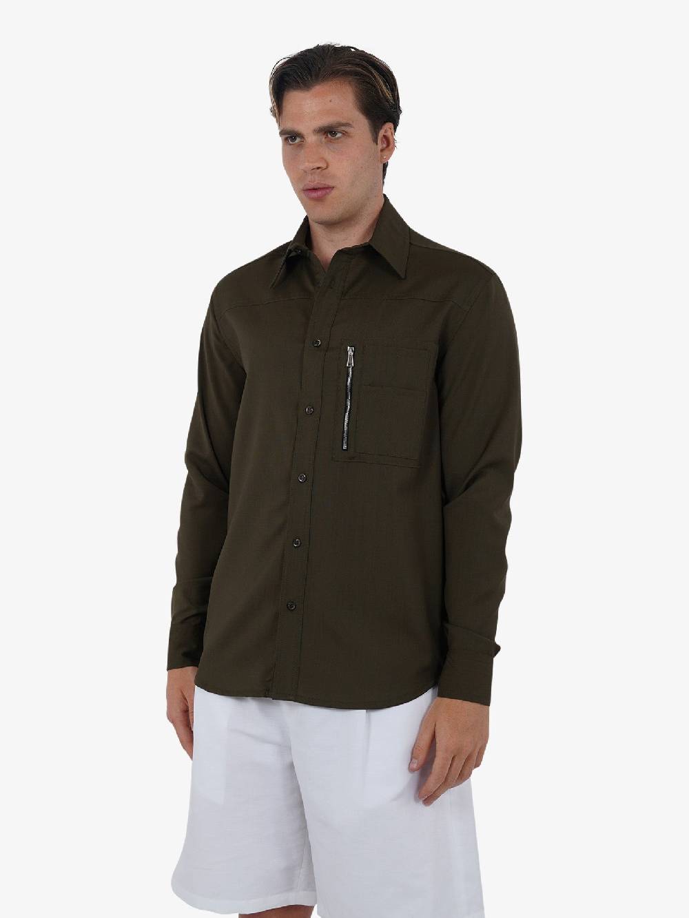 YES LONDON Camicia XCM7164 uomo lana verde Negozi Online