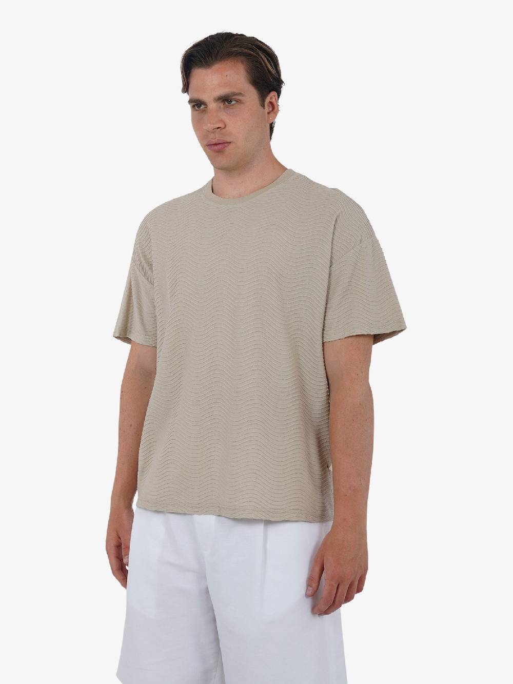 C93 T-shirt effetto onda 6067C483 uomo cotone beige Outlet