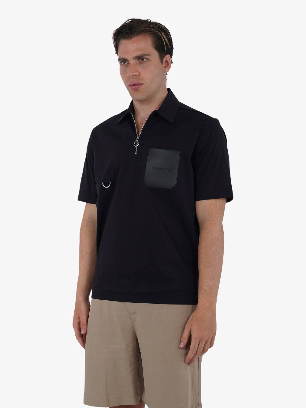 LOW BRAND Polo zip B231 popeline L1TSS246524 uomo cotone nero In Vendita
