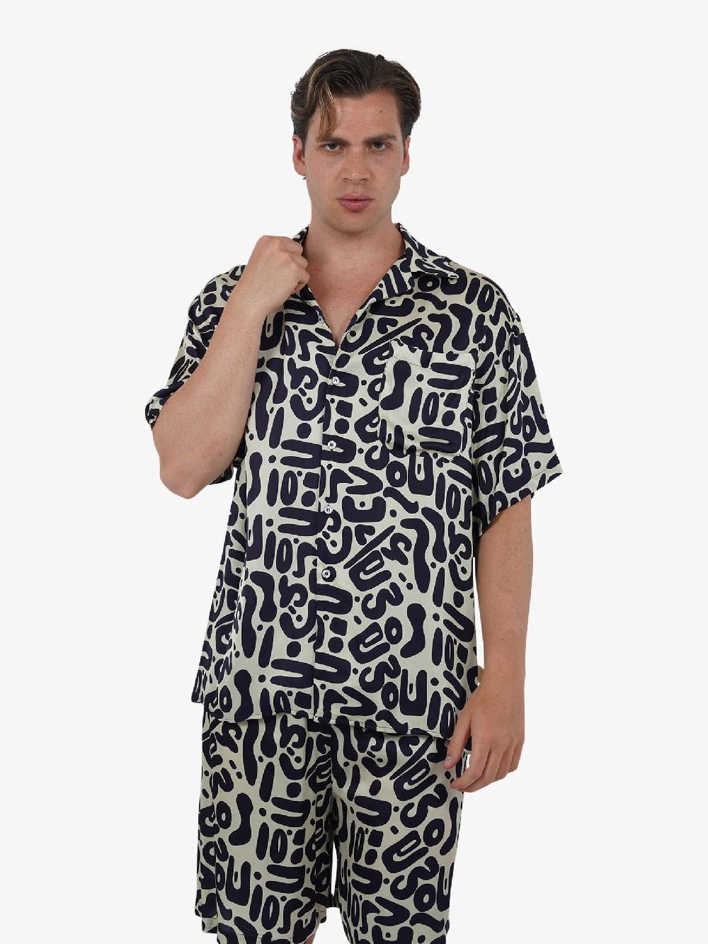 C93 Camicia con stampa C93-8116C491 uomo viscosa blu Black Friday