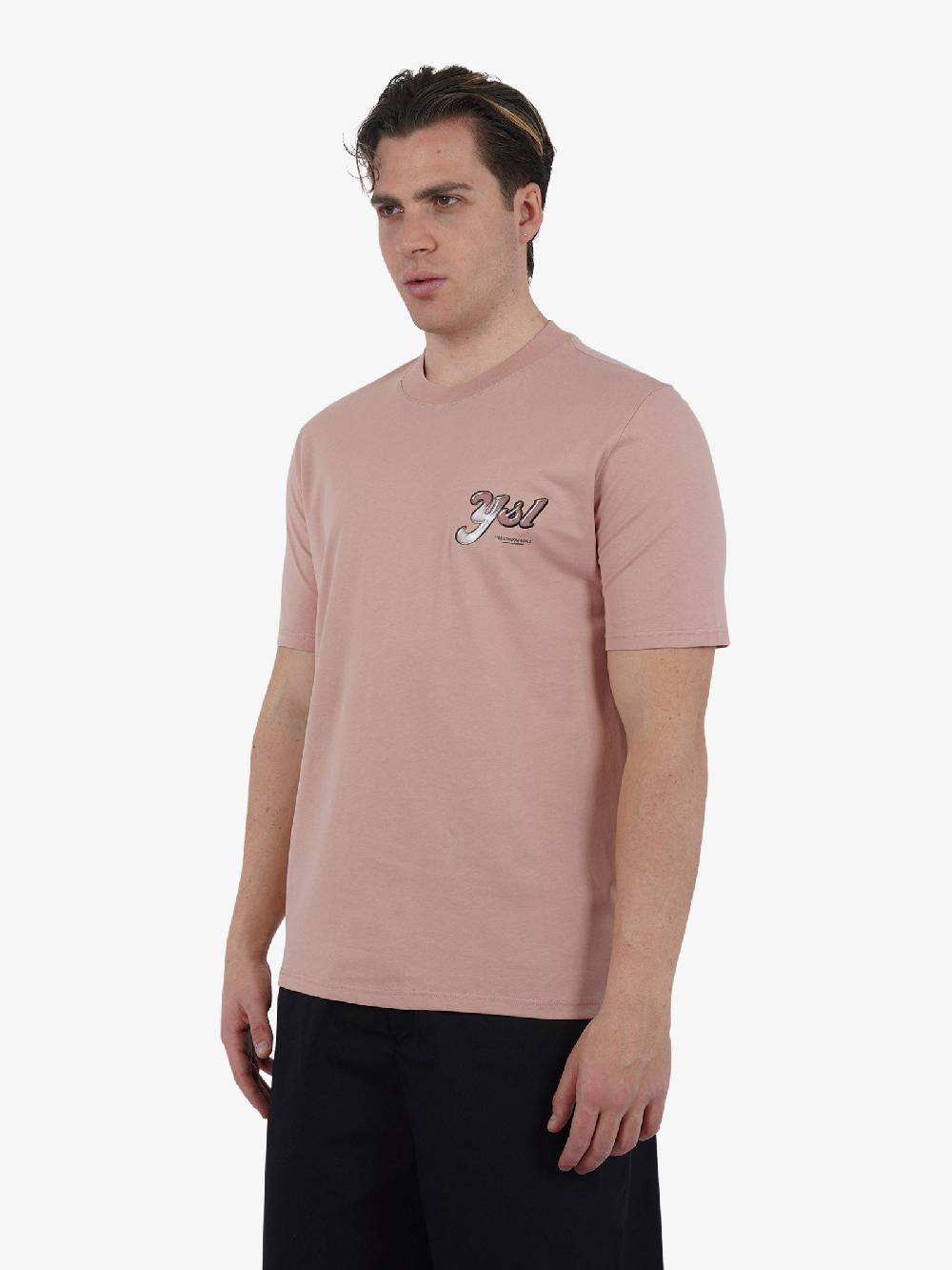 YES LONDON T-shirt girocollo con stampa XM4102 uomo cotone rosa Offerte esclusive