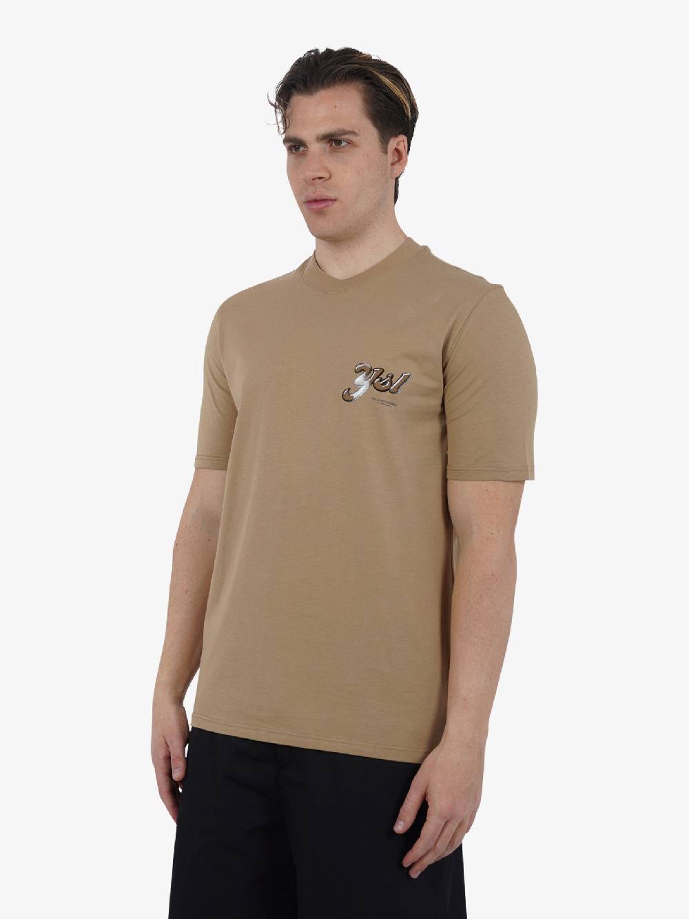 YES LONDON T-shirt girocollo con stampa XM4102 uomo cotone beige Grandi sconti