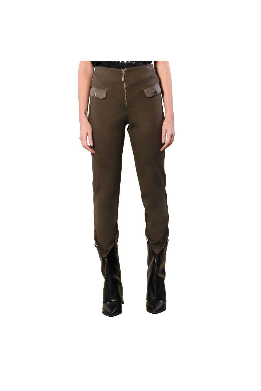 Nualy PANTALONE CON PATTINE IN PELLE Soddisfazione Garantita