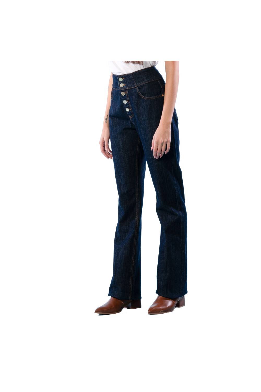 Nualy JEANS A ZAMPA CON BOTTONI Vendita Calda