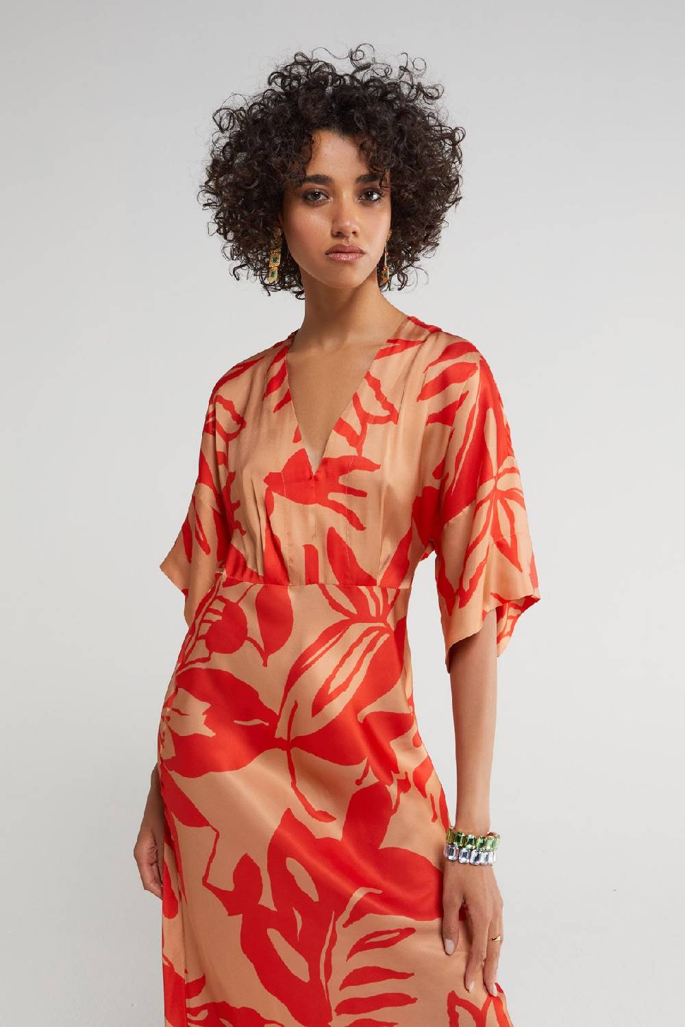 ottod'Ame Printed viscose V-neck long dress Italia