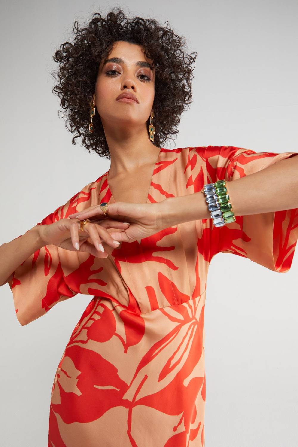 ottod'Ame Printed viscose V-neck long dress Italia