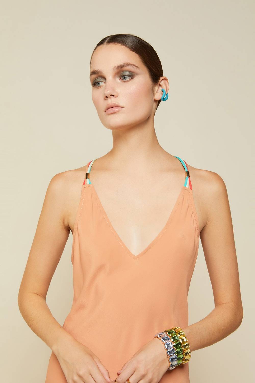 ottod'Ame Silk blend long dress with contrasting straps Economico