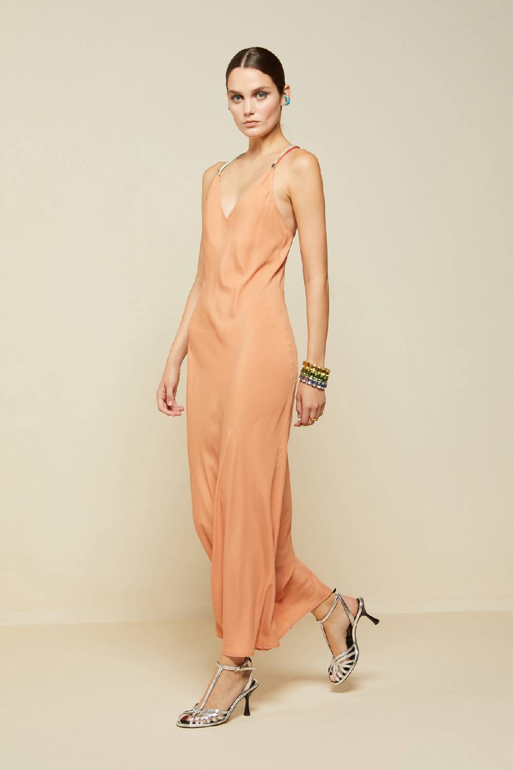ottod'Ame Silk blend long dress with contrasting straps Economico