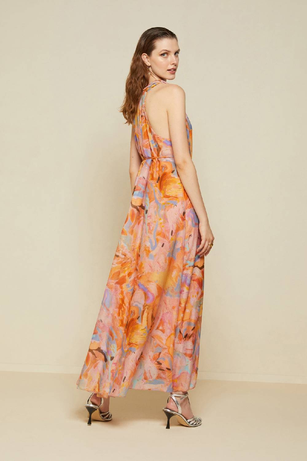 ottod'Ame Silk blend long dress with foulard neckline Online