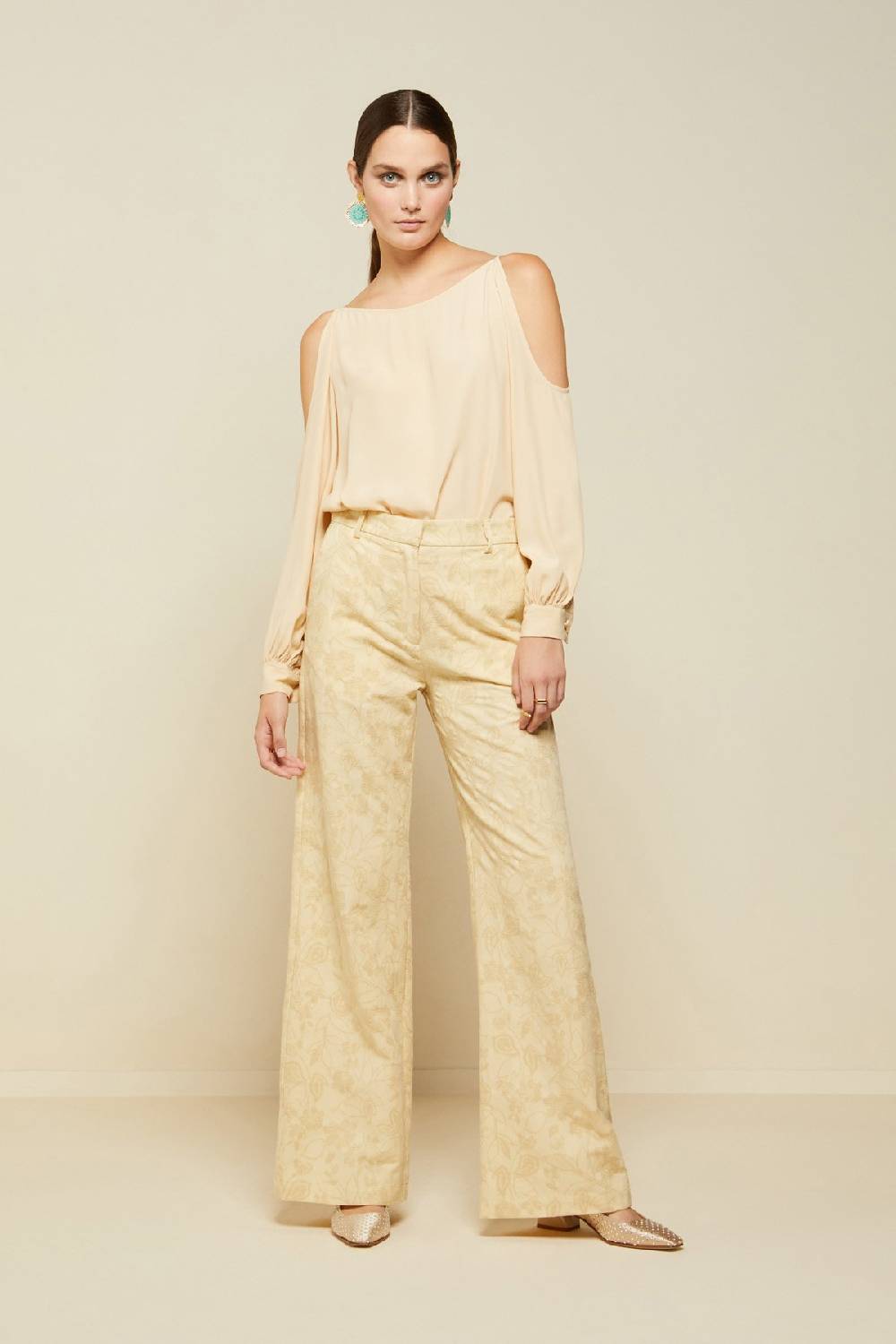 ottod'Ame Linen blend trousers with embroidery Qualità Garantita