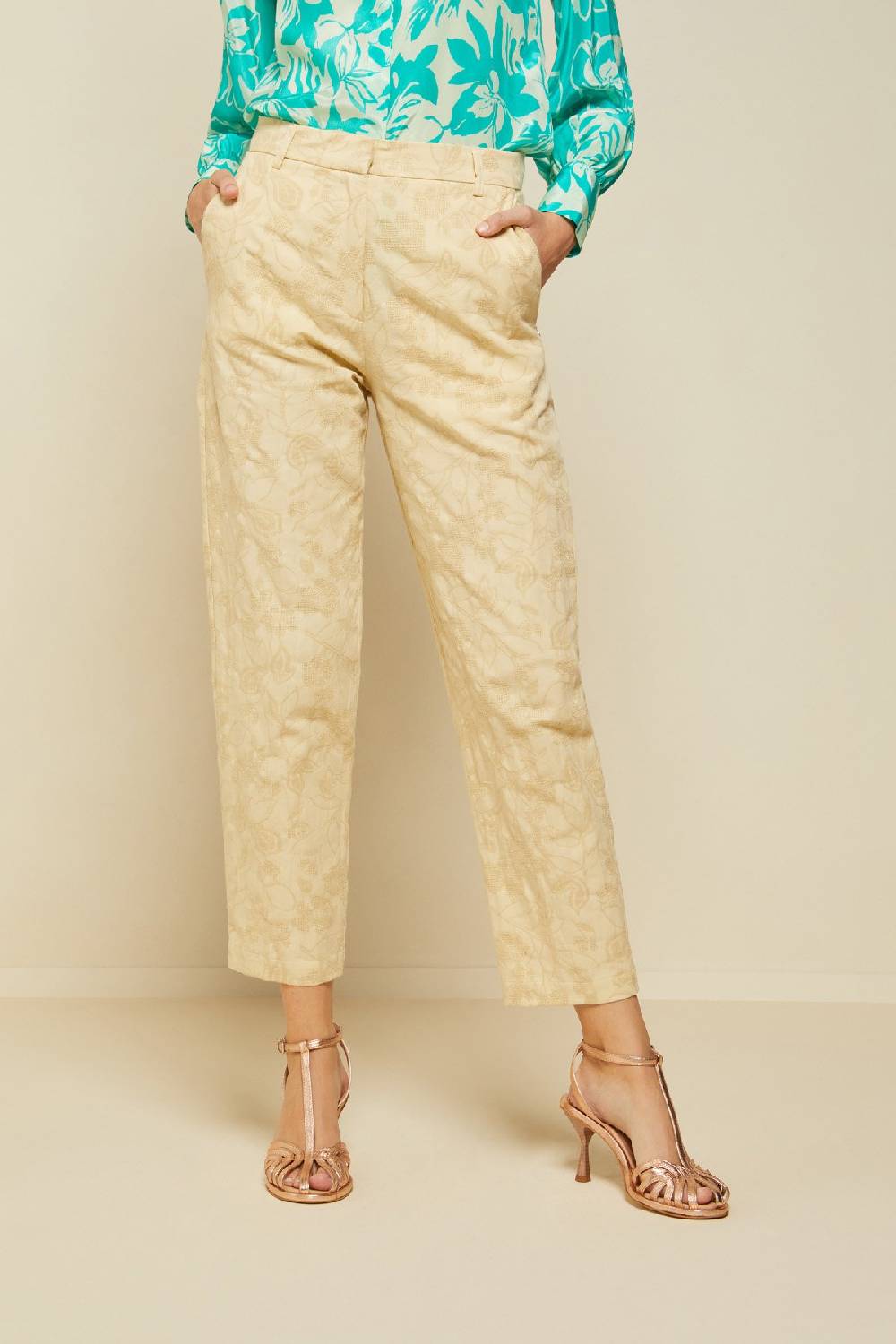 ottod'Ame Linen blend trousers with embroidery Shopping Online