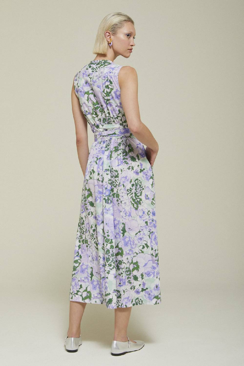 ottod'Ame Printed cotton long dress with criss-cross neckline Negozio