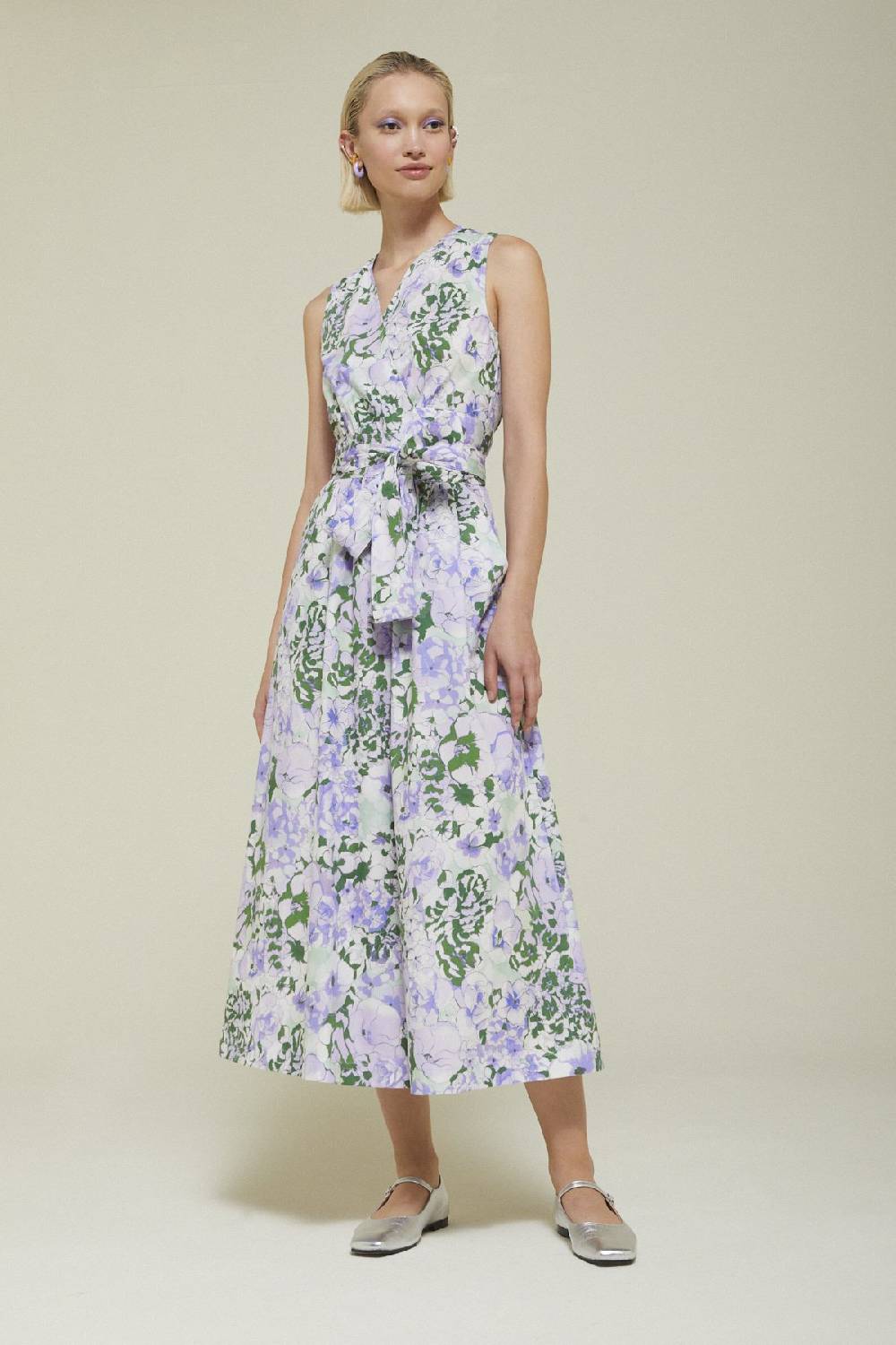 ottod'Ame Printed cotton long dress with criss-cross neckline Negozio
