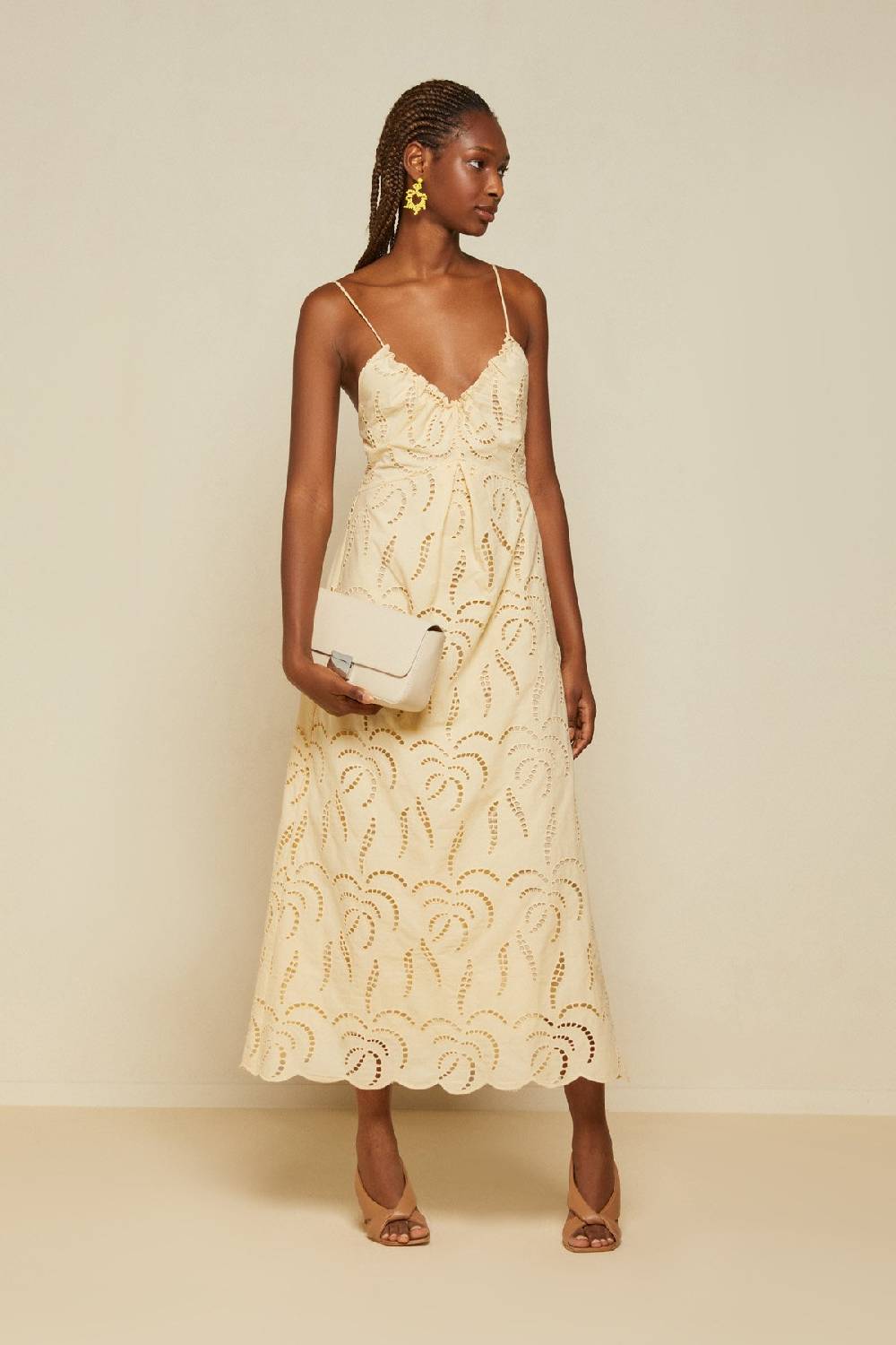 ottod'Ame Broderie anglaise long dress with neckline with bow Promozione