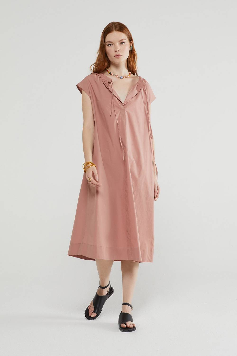 ottod'Ame Poplin midi dress with drawstring Acquista Ora
