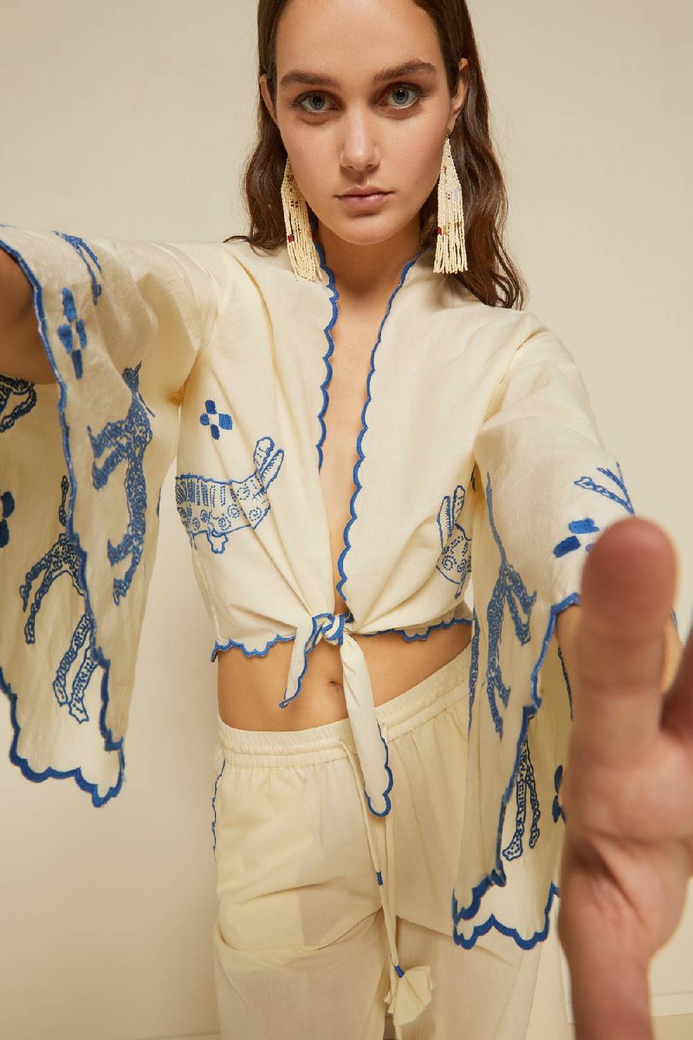 ottod'Ame Cotton knotted shirt with embroidery Prezzo Ridotto