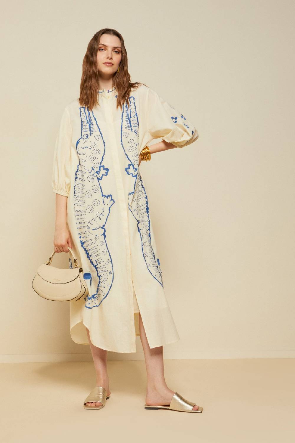 ottod'Ame Cotton kaftan long dress with embroidery Sottocosto