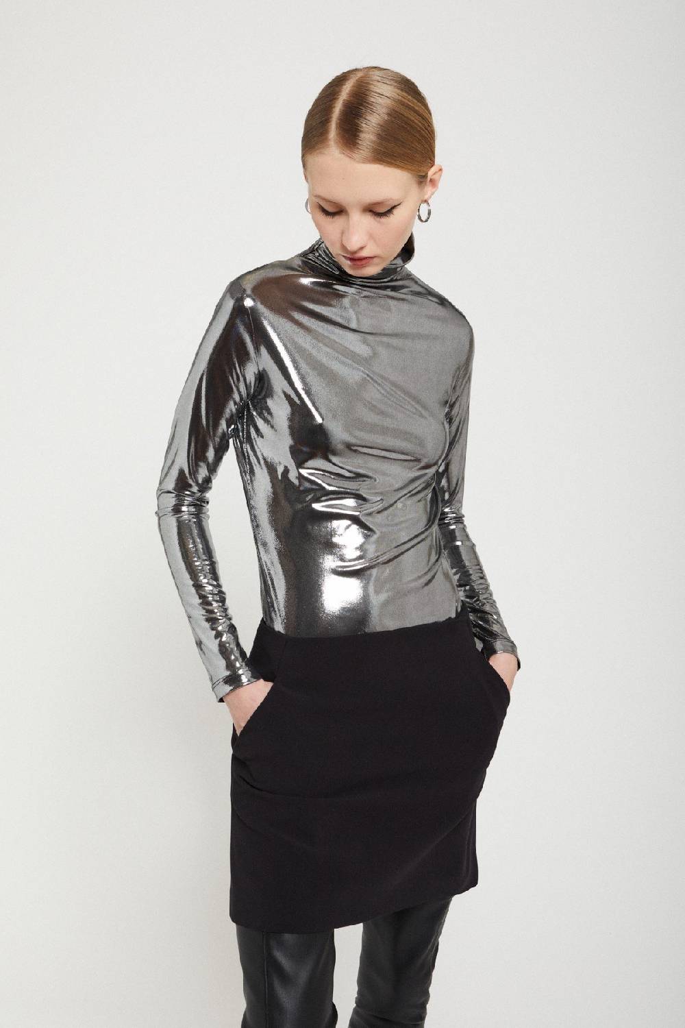 ottod'Ame Stretch turtleneck t-shirt with vinyl effect Outlet