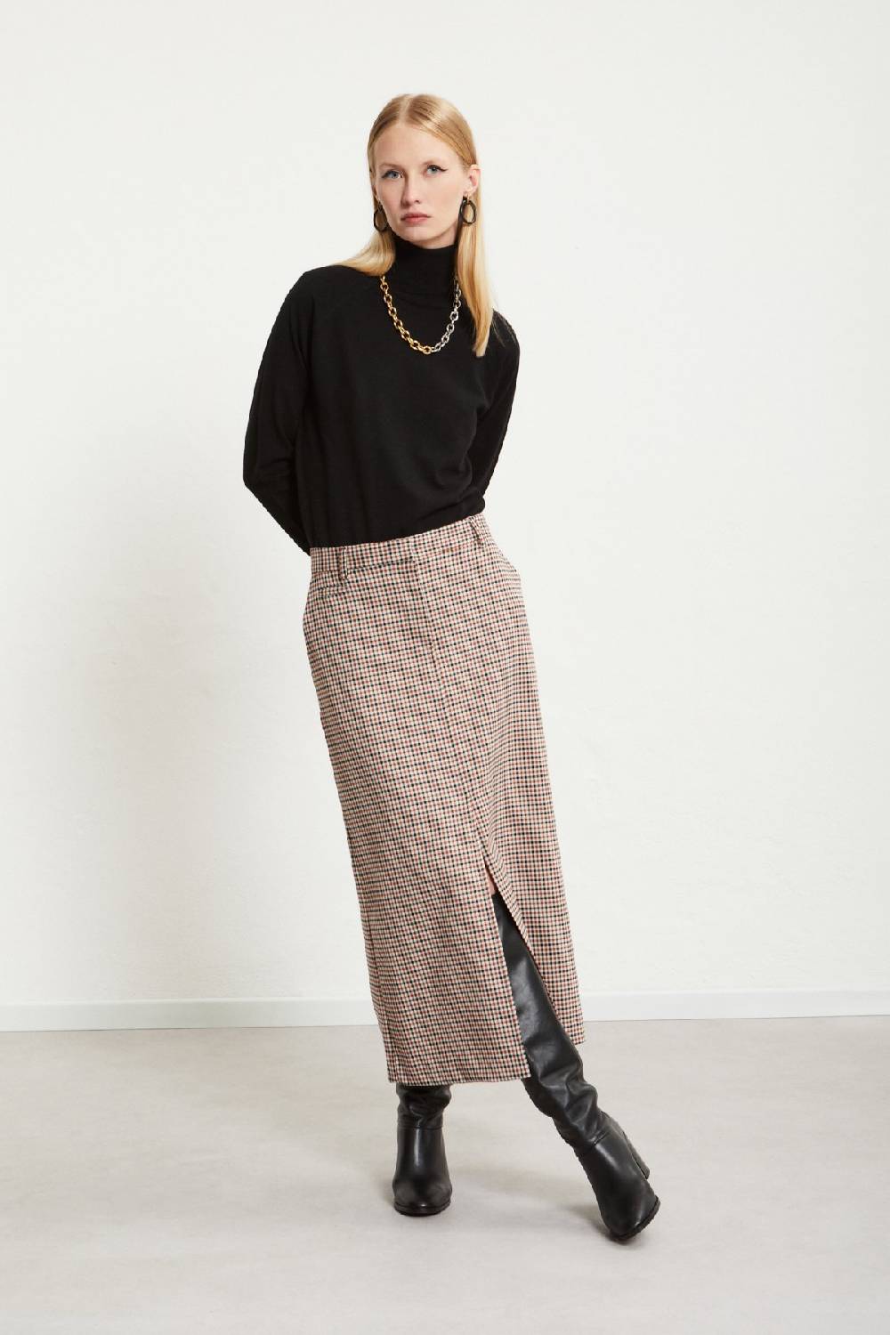 ottod'Ame Printed check long skirt Italy