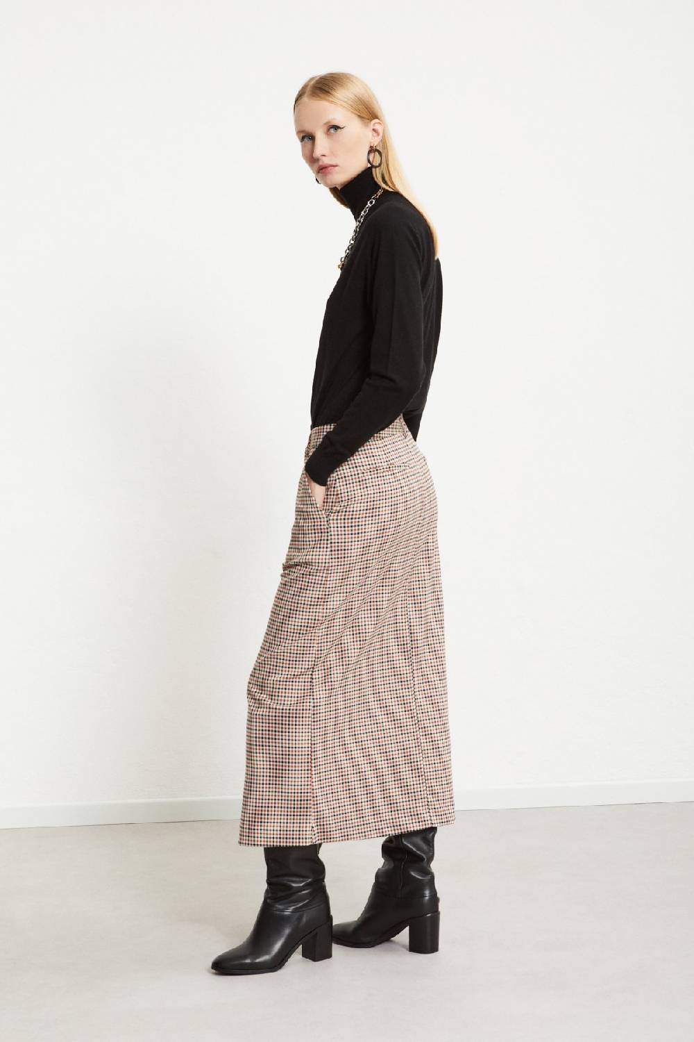 ottod'Ame Printed check long skirt Italy