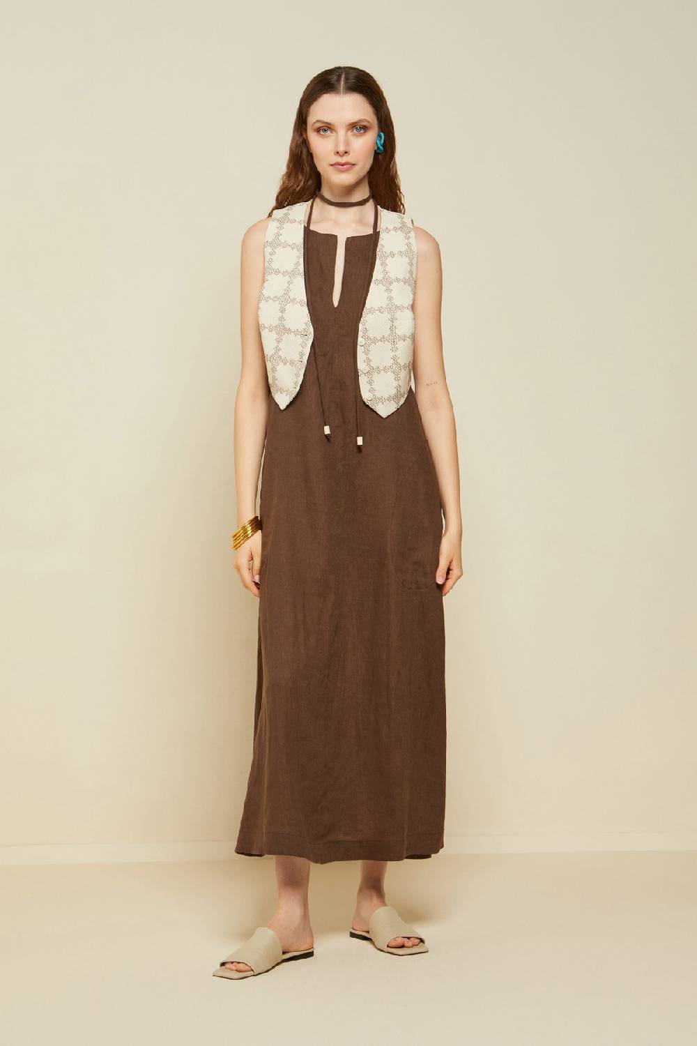 ottod'Ame Linen long dress with belt Vendita Calda