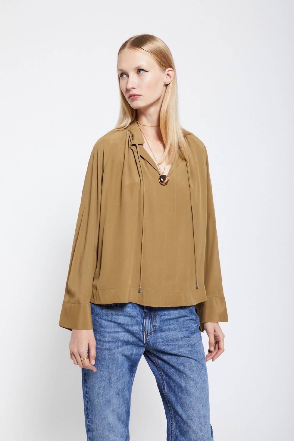 ottod'Ame Silk-blend blouse with drawstring Negozi Online