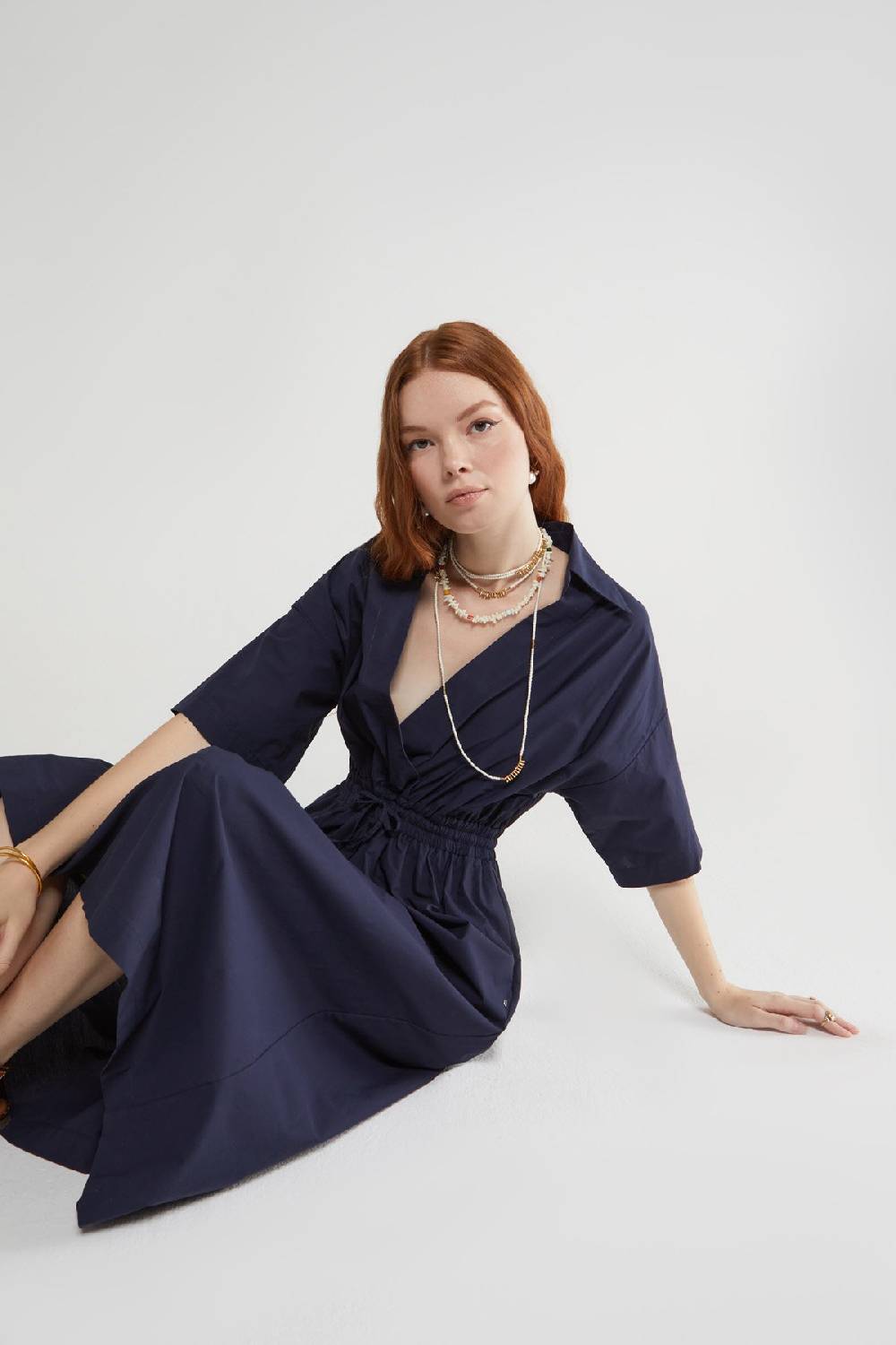 ottod'Ame Poplin midi dress with drawstring Pezzi Unici