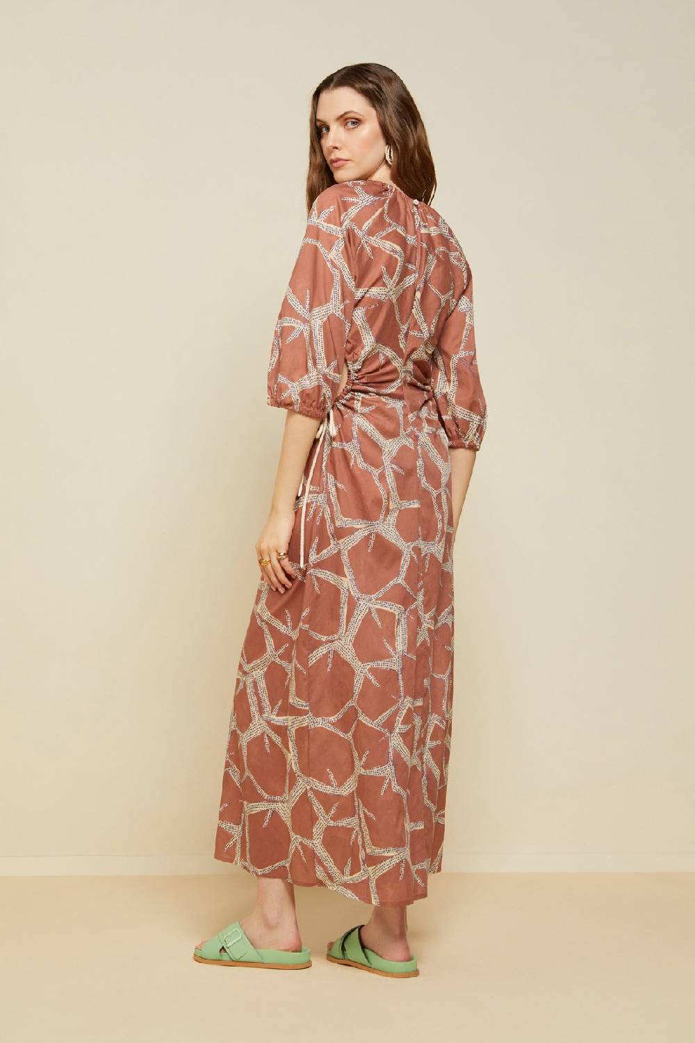 ottod'Ame Printed cotton long dress with porthole Vendita Calda