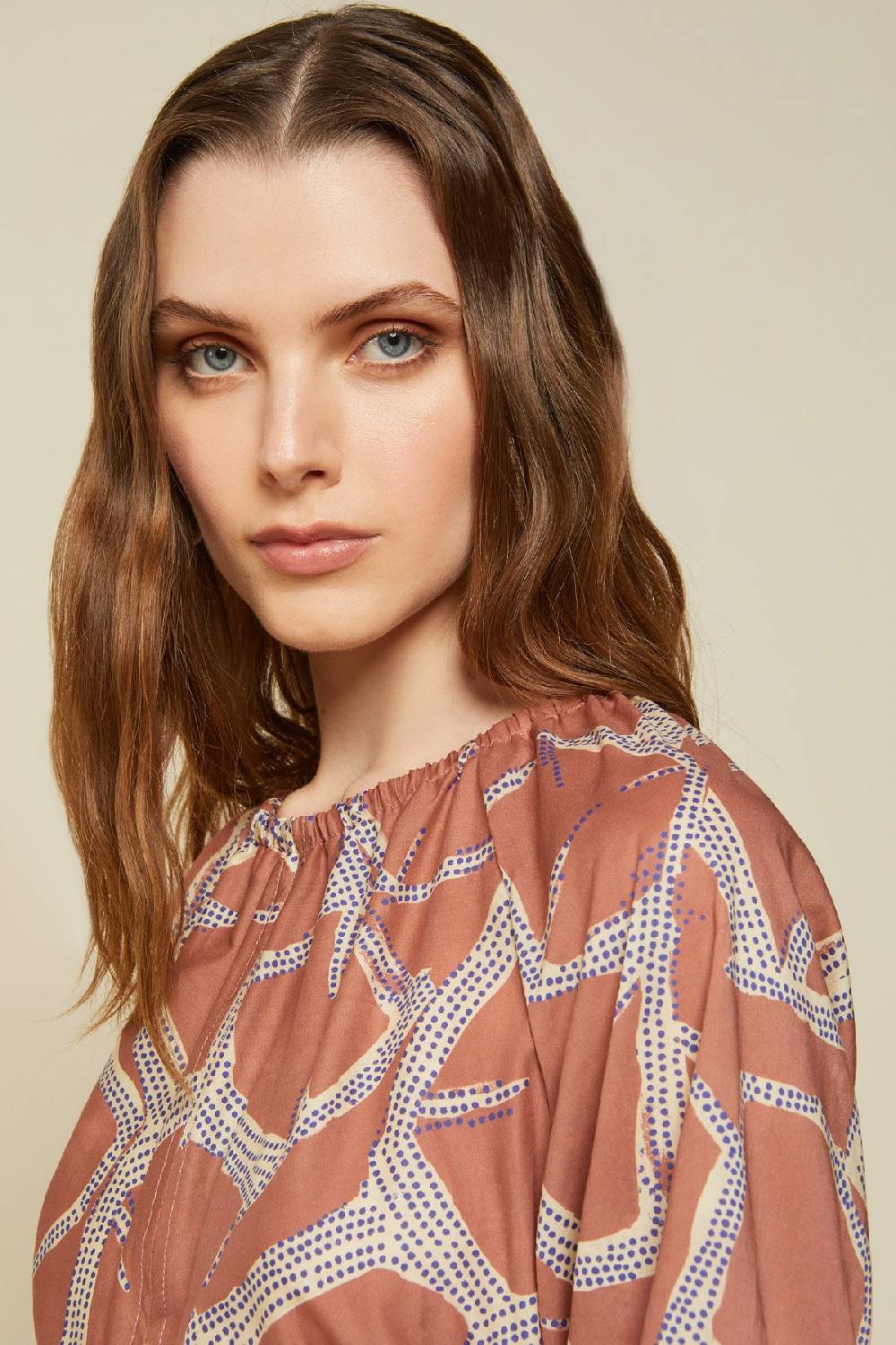ottod'Ame Printed cotton long dress with porthole Vendita Calda