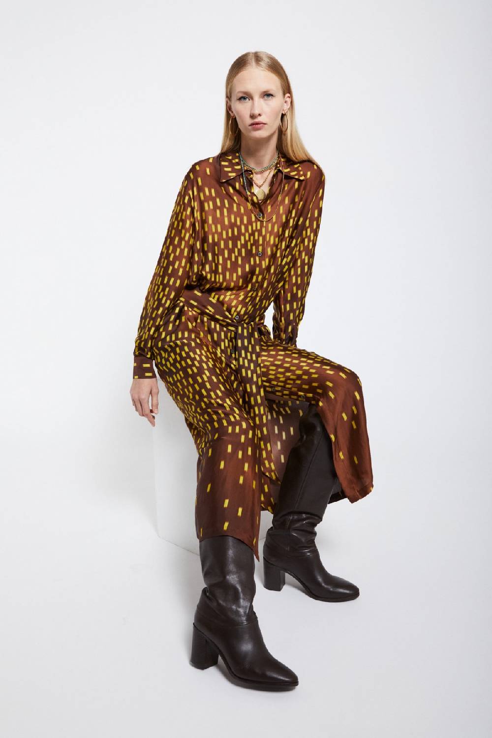 ottod'Ame Viscose long chemisier with sash Offerta natalizia