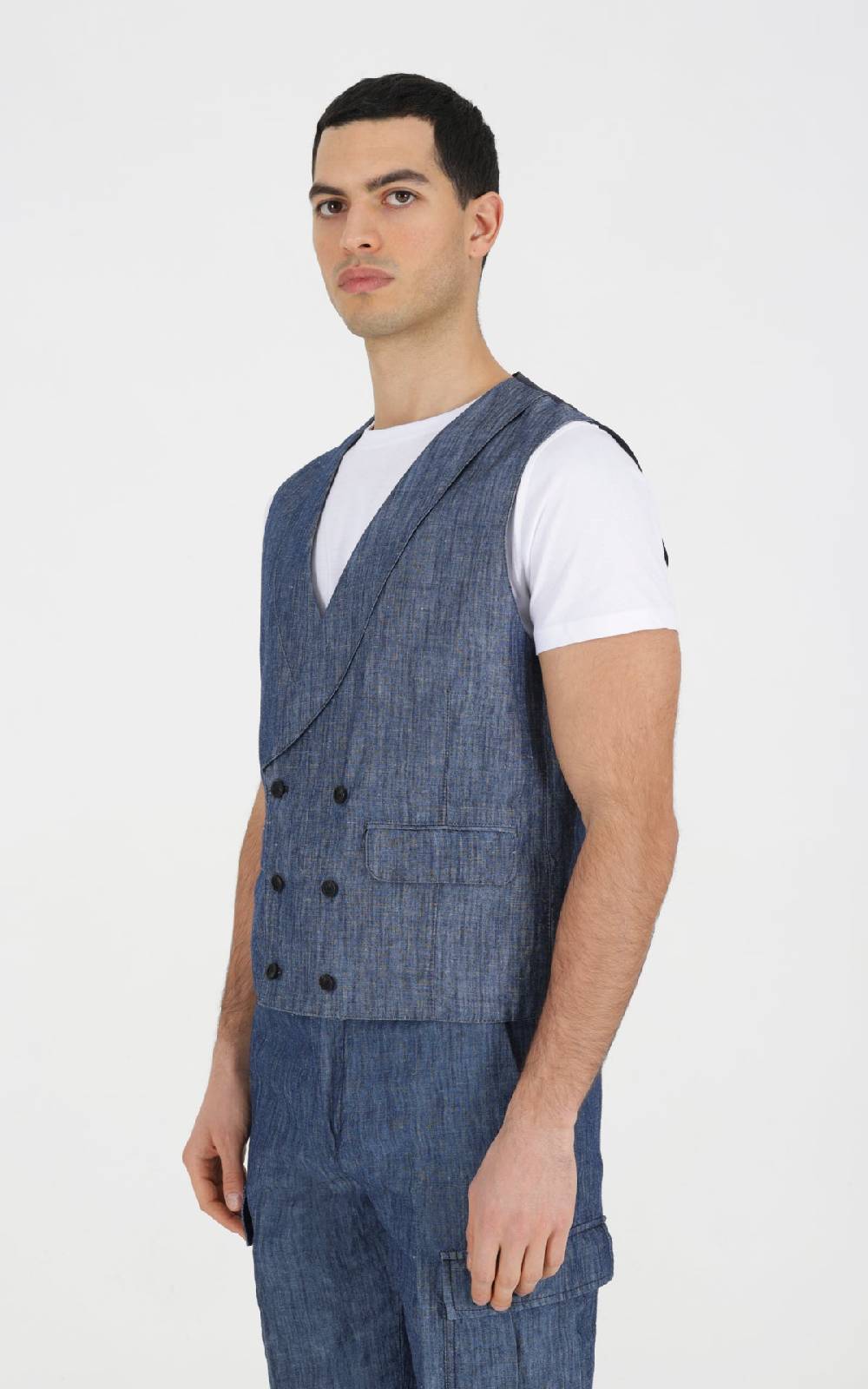 Outfit Italy Gilet doppiopetto in tessuto effetto denim Promozione Limitata