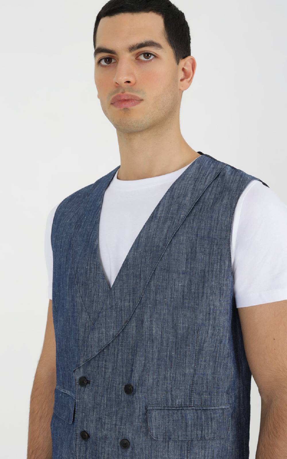 Outfit Italy Gilet doppiopetto in tessuto effetto denim Promozione Limitata
