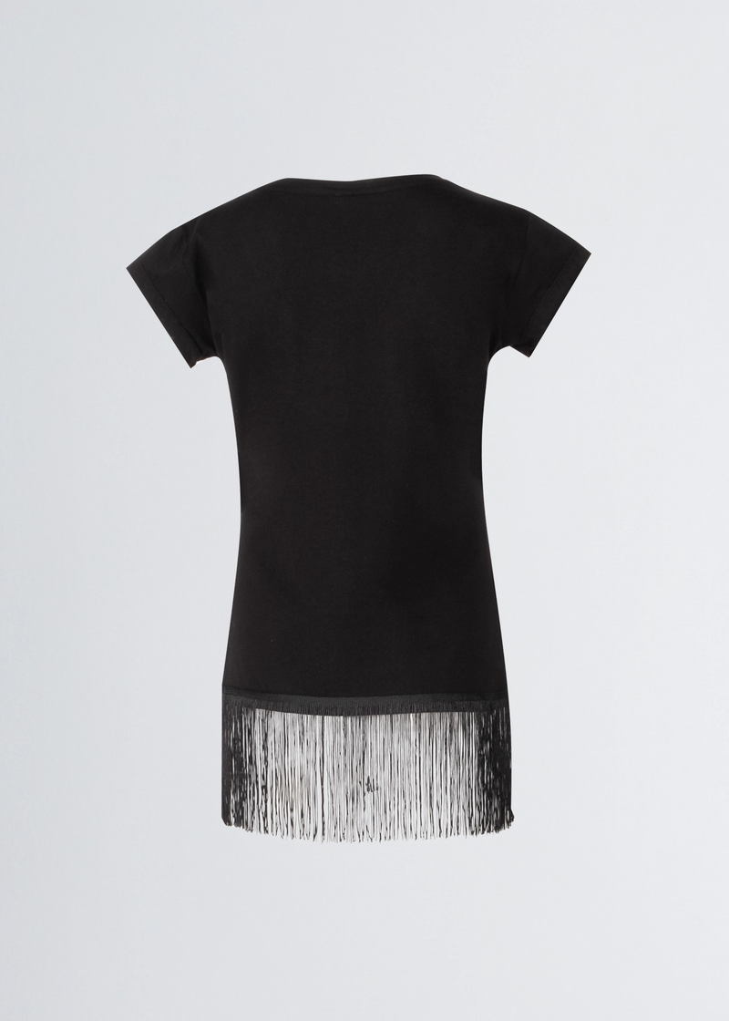 Paola T. T-shirt in cotone stretch con frange Soddisfazione Garantita
