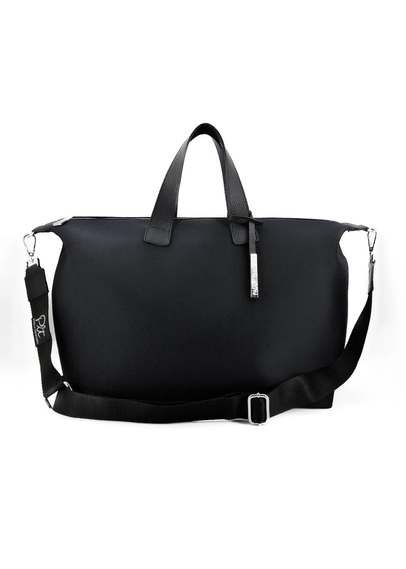 Paola T. Bauletto medium in neoprene con dettagli argento Vendita Calda