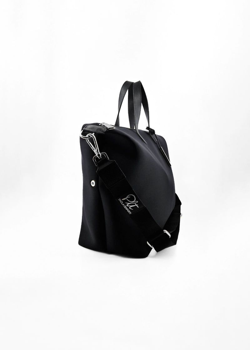 Paola T. Bauletto medium in neoprene con dettagli argento Vendita Calda