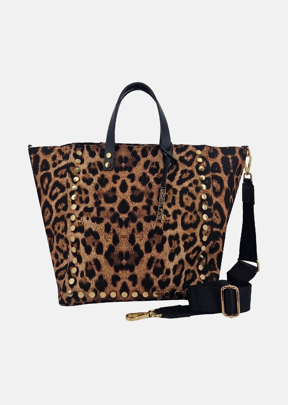 Paola T. Shopper medium con rivetti e pendente argento Vendita Economica
