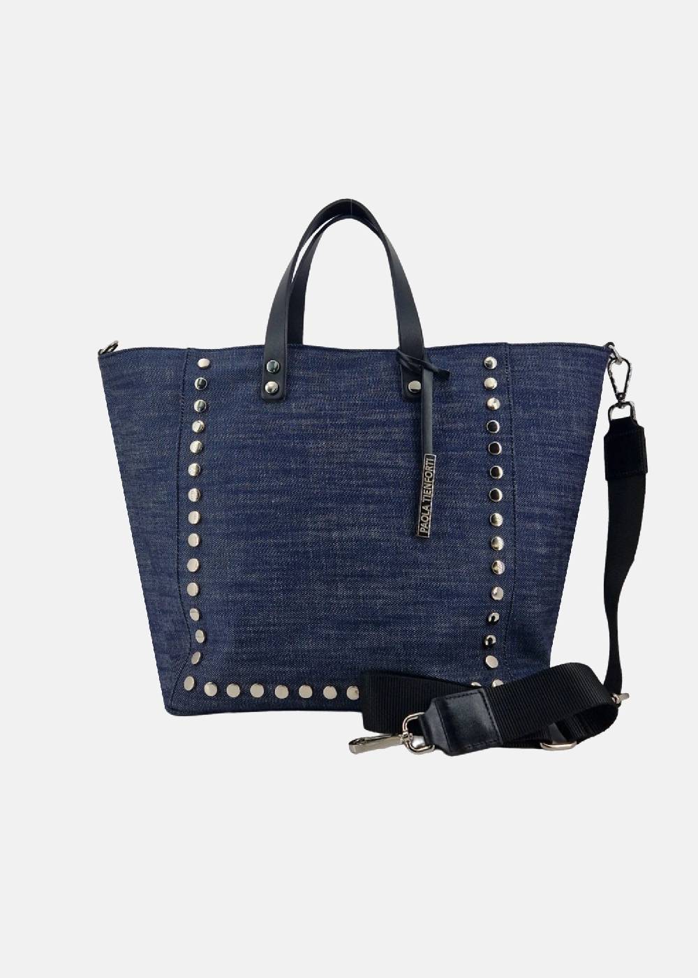 Paola T. Shopper medium con rivetti e pendente argento Saldi Di Fabbrica