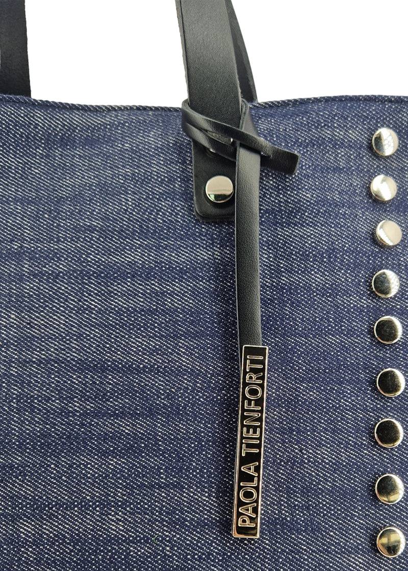 Paola T. Shopper medium con rivetti e pendente argento Saldi Di Fabbrica