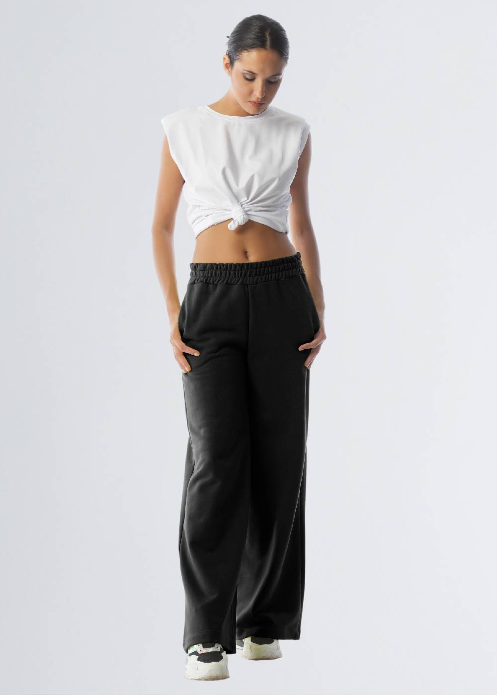 Paola T. Pantalone palazzo in cotone stretch Economico
