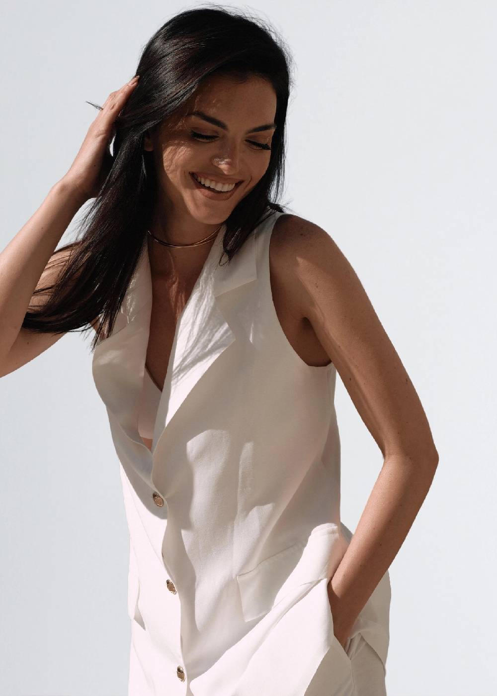 Paola T. Gilet in lino e viscosa Italy